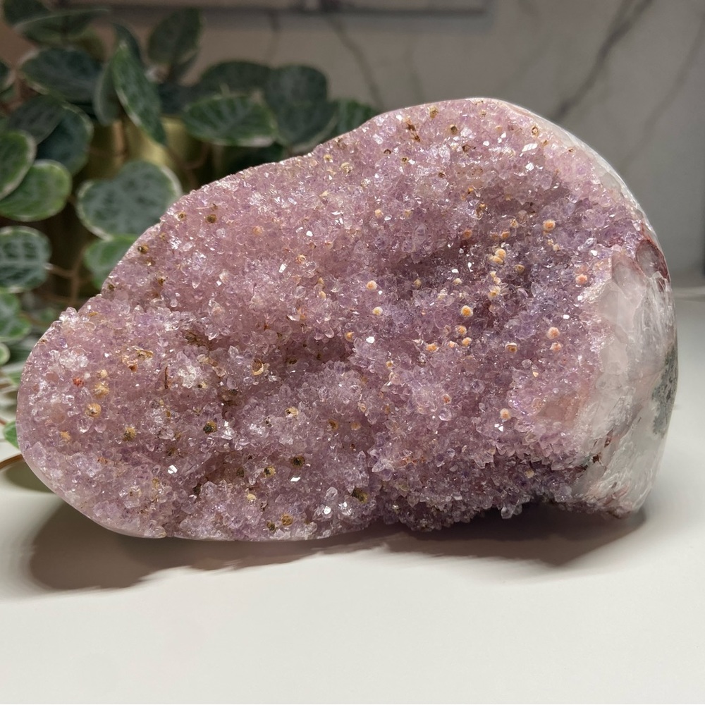 Huge Amethyst Crystal Freeform with Adorable Calcite “Egg” Inclusions!